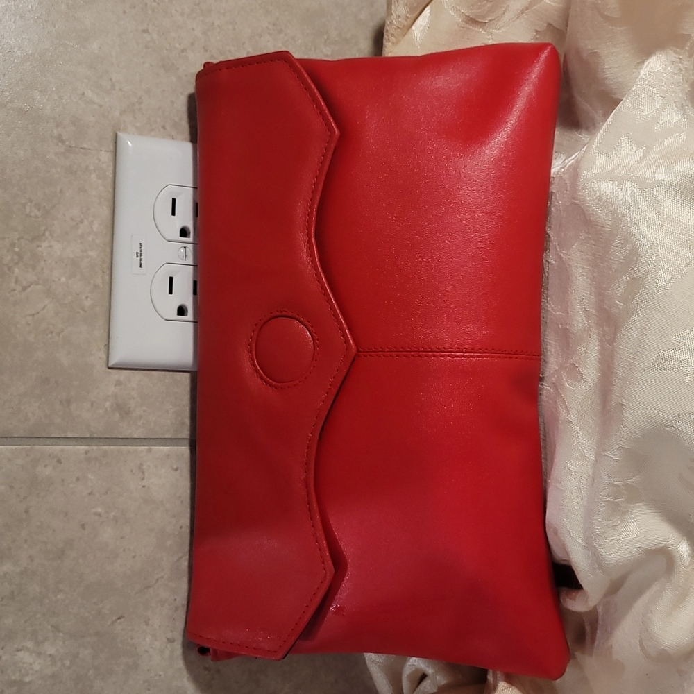 Red Faux Leather Clutch Snap close Clean inside